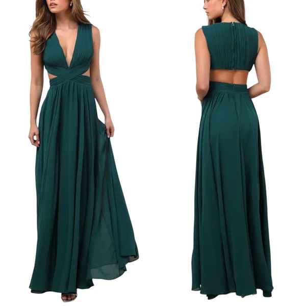 Lulus Vivid Imagination Emerald Green Cutout Maxi Dress size XL NWT - Image 2