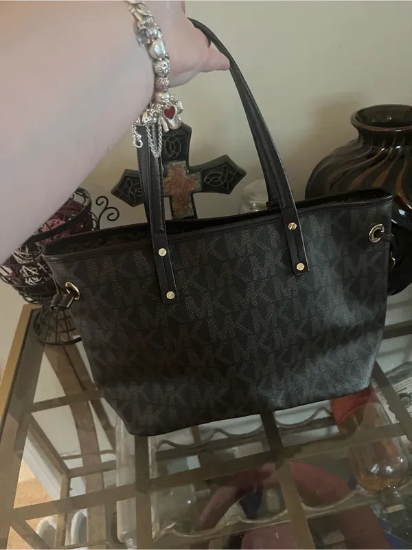 Michael Kors Dark Brown MK Signature Tote with Gold Accents - Image 2