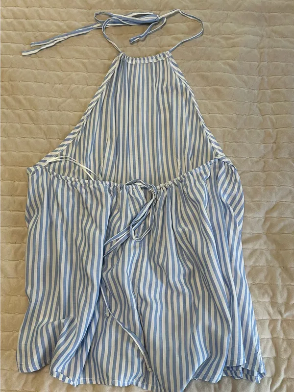 Blue and White Striped Halter Sundress - Image 2