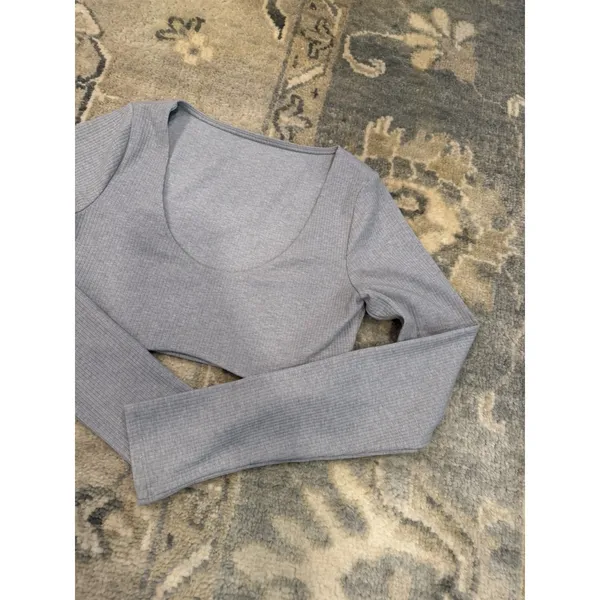 Alo Ribbed Long Sleeve Crop Top Grey Sz S NEW - Image 8