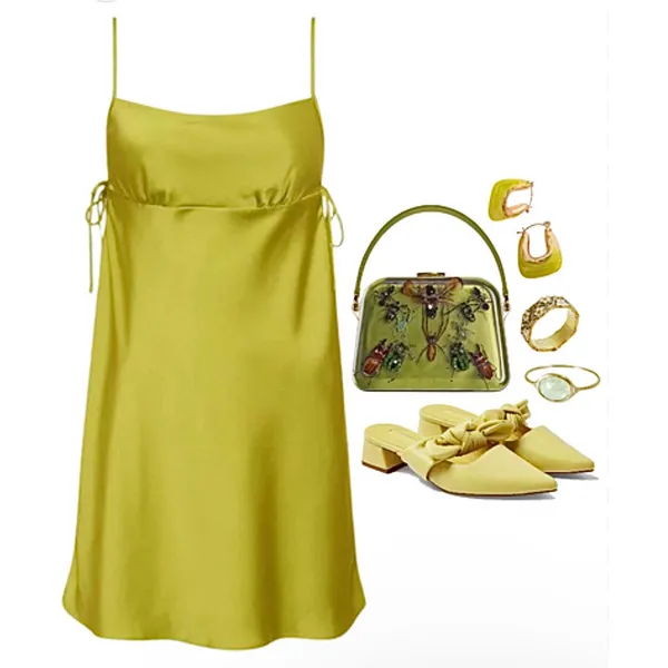 Rumored Meadow Mini Dress LARGE‎ Square Neck Green Satin Empire Cocktail NEW - Image 3