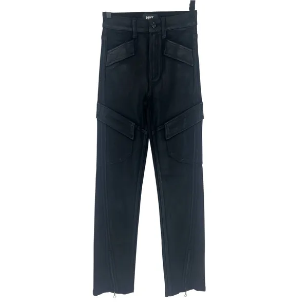 PAIGE Stella Black Coated Cargo Straight Leg Pants Size‎ 23 - Image 4