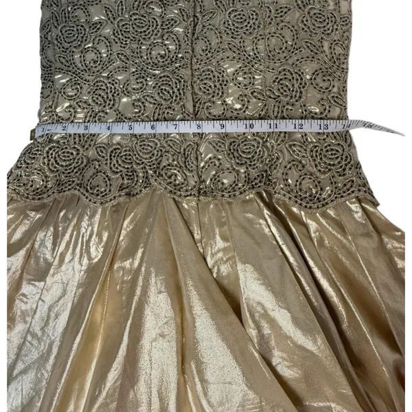 Carmen Marc Valvo Y2K 90s Champagne Gold Whimsy‎ Fairycore Festival Embroidered Corset Dress S - Image 5