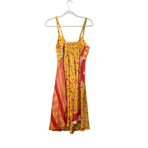 Silk Blend Patchwork Sundress Yellow Orange Floral Boho Resort Dress M - Image 4