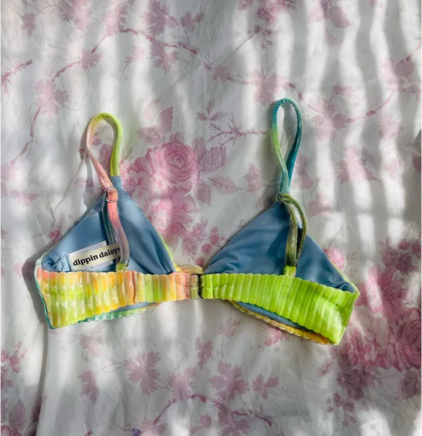 Dippin Daisys Rainbow Pastel Tie Dye Ribbed Velour 2 Piece Bikini Set Size XS - Image 3