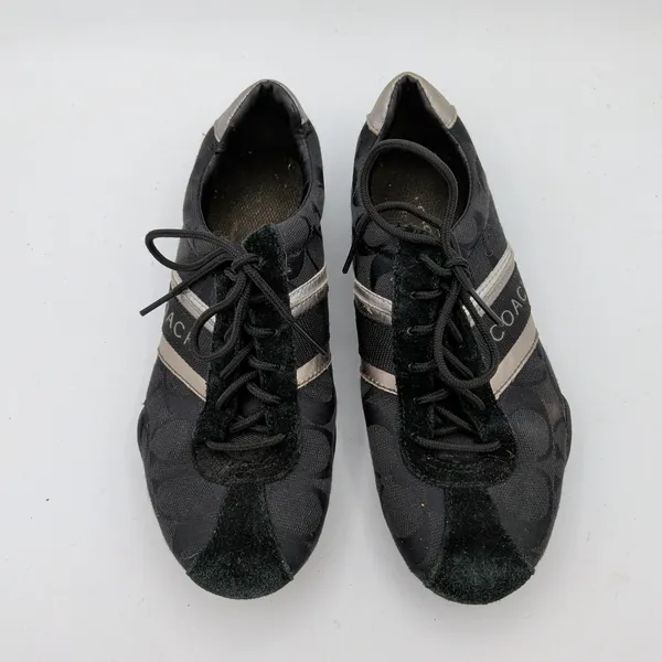 Coach Jayme Black Signature Monogram Sneakers Silver Metallic Q582 Womens 5M Y2K - Image 4