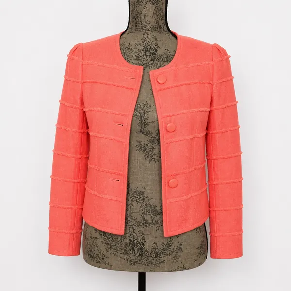 J. Crew Cropped Coral Frayed Tiered Blazer Sz. 2 Prep Business Casual - Image 3