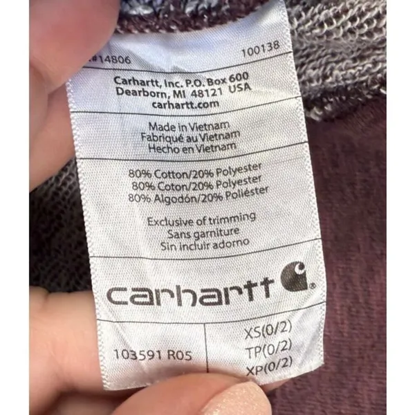 Carhartt‎ Newberry Hoodie Womens XS Relaxed Fit Maroon French Terry Pullover - Image 8
