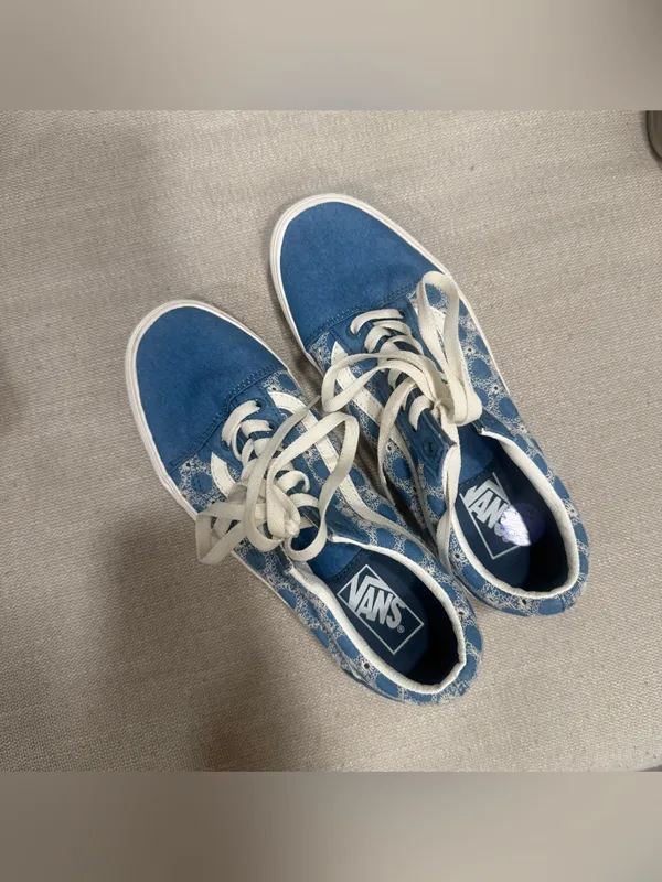 Vans Old Skool Platform Blue Denim Floral Sneakers 8.5 Men 10 Women - Image 3