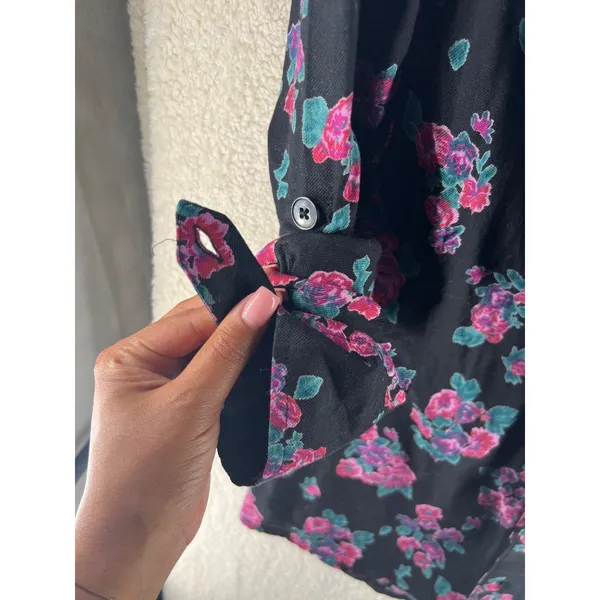 Billa Bong Womens Tops Size M Cotton Floral Print Button Front Shirt - Image 3