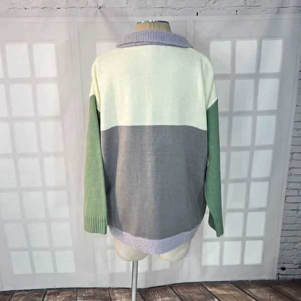 Pink Lily Multicolor Collared Button Down Colorblock Cardigan Sweater Sz Small - Image 5