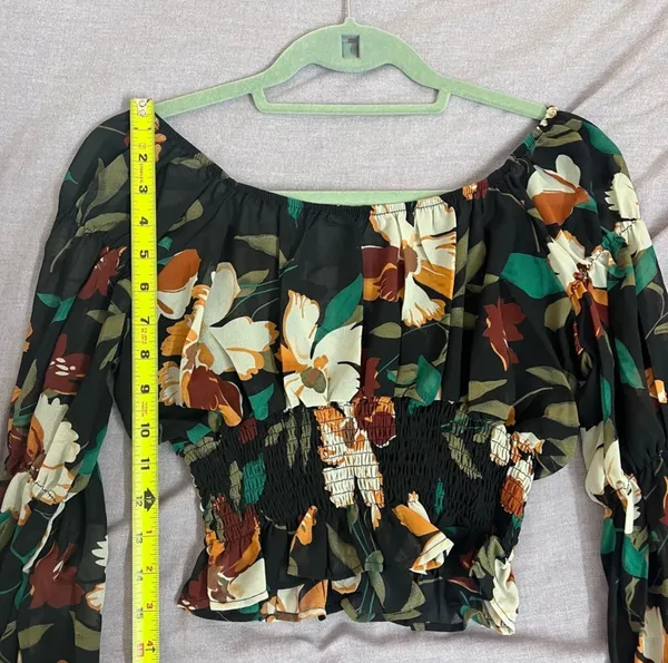 Black Square Neck Cottagecore Floral Chiffon Blouse With Ruffle Sleeves Top - Image 4
