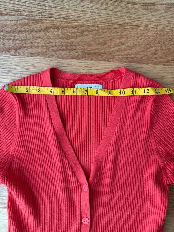 Mango Red Ribbed Fitted Button Front Cardigan Top M - Image 6