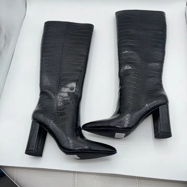 INC International Concepts Paiton Black Croc Embossed Tall Heeled Boots Women 8M - Image 12