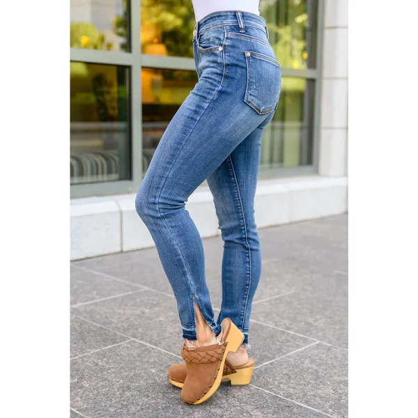 Judy Blue Catch and Release Side Slit Skinny Fit High Rise Dark Wash Denim Jeans - Image 3