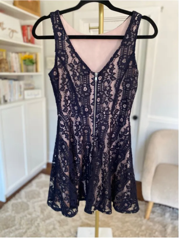 Speechless Navy‎ Mini Dress Lace Formal Romantic Parisian Boho Quiet Luxury S - Image 3