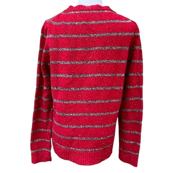 Madewell Wallace striped wool blend sweater red gray speckled knit large - Image 3