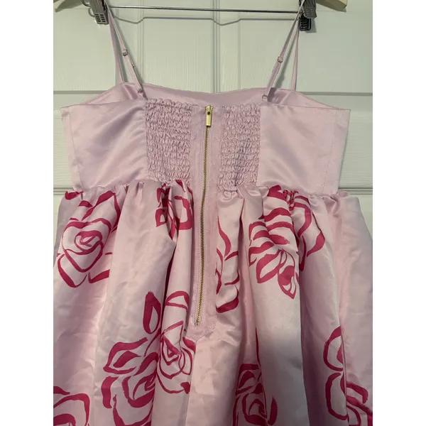Maeve Anthropologie Baby Doll Pink Satin Floral Dress Spring Summer - Image 4