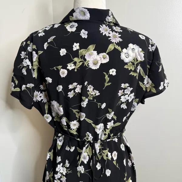 Vintage 90s B Moss Dark Floral Maxi Dress Women’s 13/14 Short Sleeve Collar - Image 4
