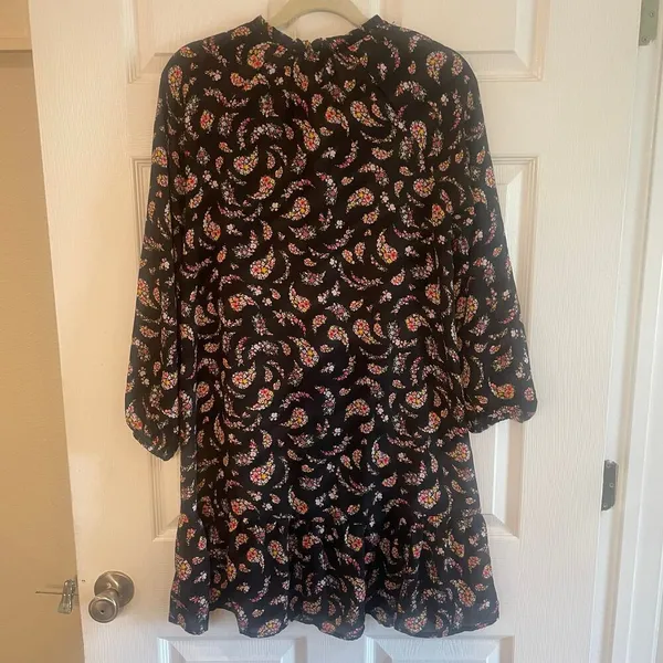 Old Navy Womens Top Dress Medium Black Floral Paisley Ruffle Long Sleeve - Image 2