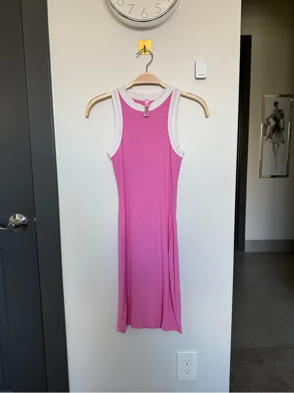 NWOT SKIMS Cotton Rib Ringer Tank Dress Pink White Contrast Bodycon XS - Image 6