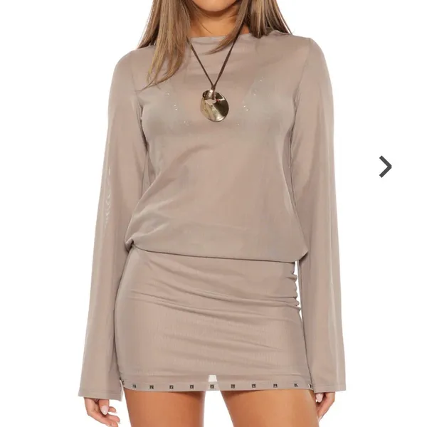 Beginning Boutique Mini Dress Obie Sheer Mesh Stud Hem Size US 2 in Brown Gray - Image 5