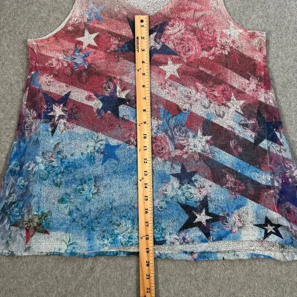 Vocal USA Tank Top Womens Large Red Blue USA American Flag Stars & Stripes Knit - Image 5