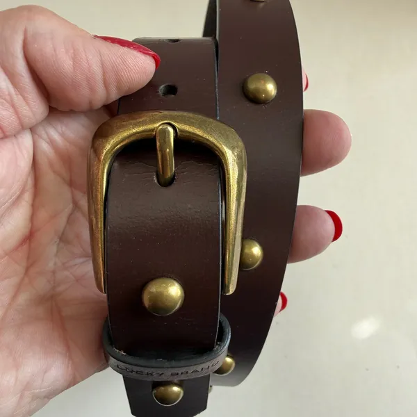 Lucky Brand Womens Leather Belt Large Brown Studded Brass Buckle Western Boho - Image 2
