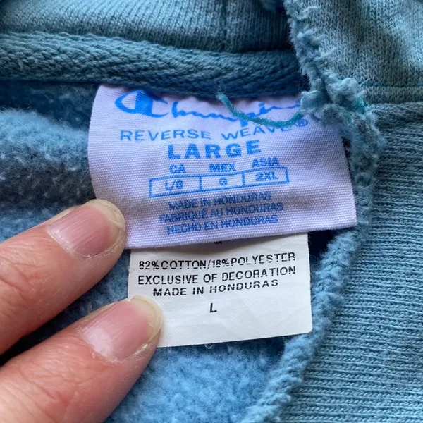 Champion Vintage Reverse Weave Light Blue Size Large V Neck Hoodie - Image 3