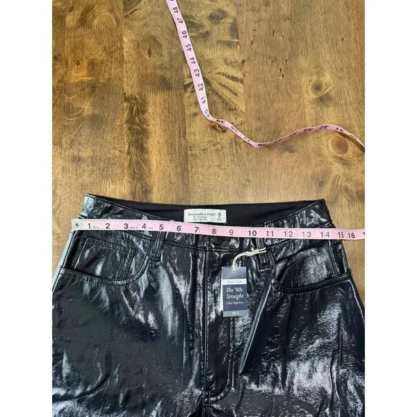 NWT Abercrombie & Fitch curve love 90s‎ straight ultra high rise leather sz 28 - Image 9