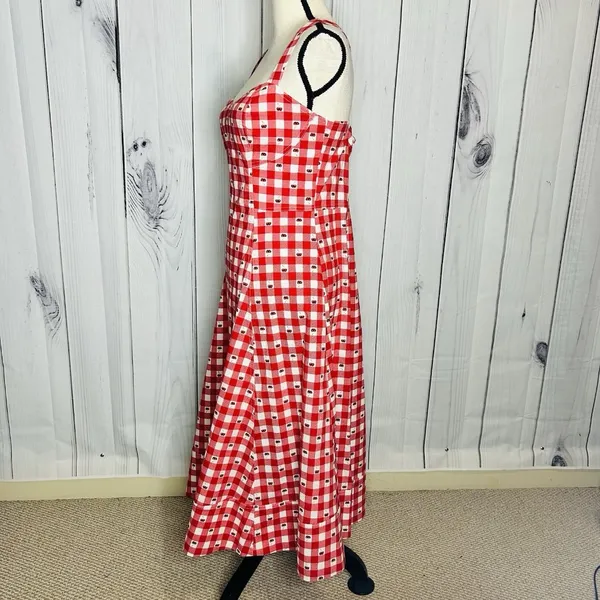 NWT Avec Les Filles Cherry Print Sweetheart Fit & Flare Midi Dress Sz 14 Stretch - Image 5