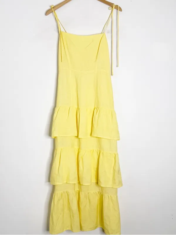 Capulet Yellow Linen Tiered Midi Maxi Dress Tie Strap Revolve Size Small - Image 7