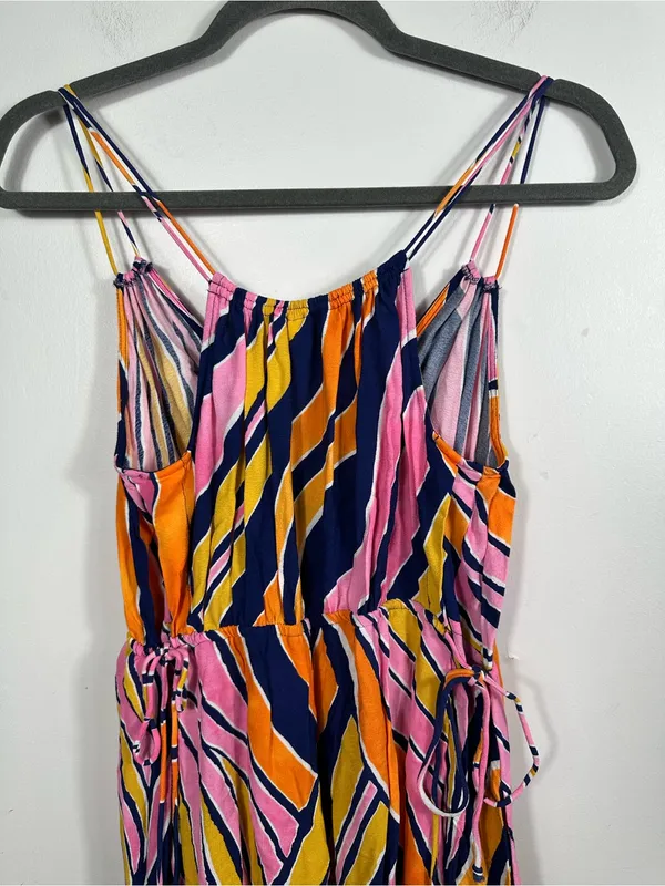 Anthropologie Maeve Jumpsuit Womens 6 Pink Orange Abstract Wide Leg‎ Strappy - Image 8