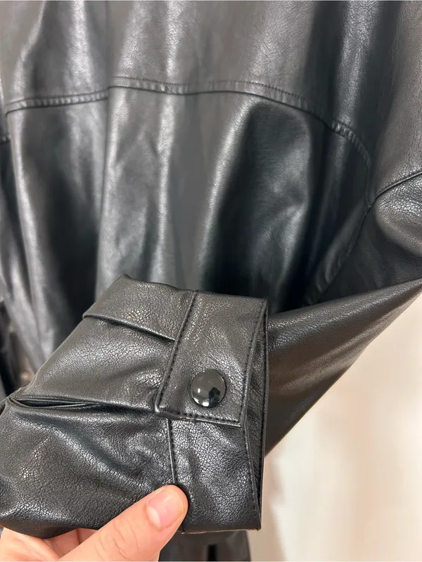 FRNCH Black Faux Leather Shirt/ ernaux dress in bordeaux - Image 9