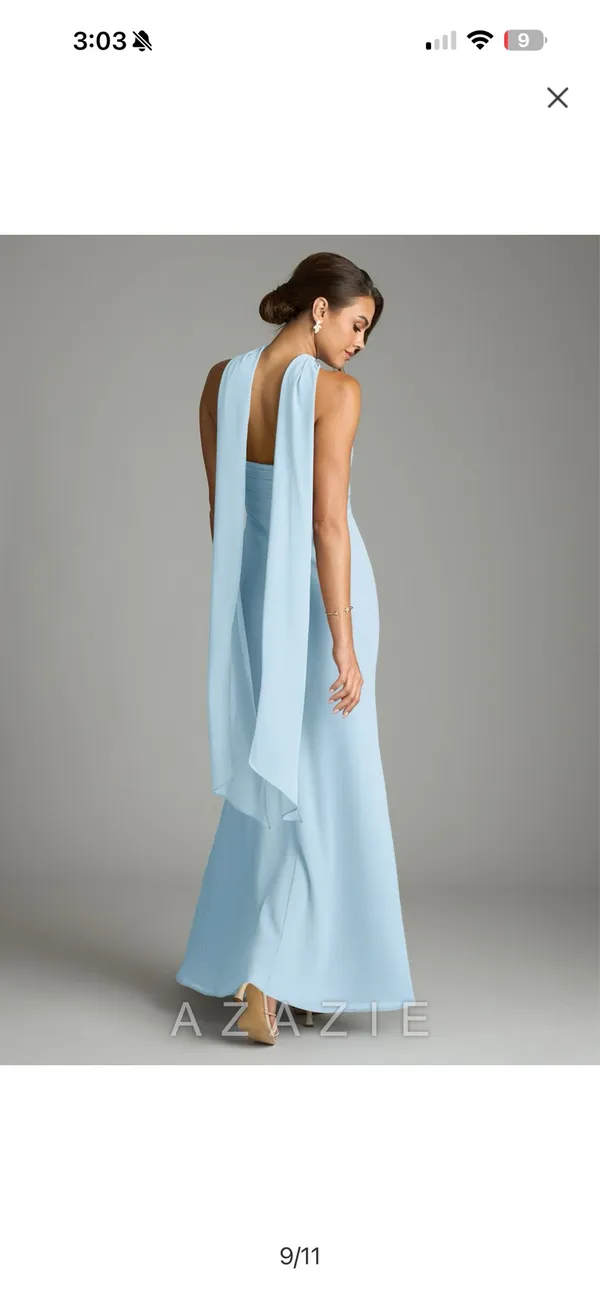 Azazie Bridesmaid Dress Blue chiffon - Image 3
