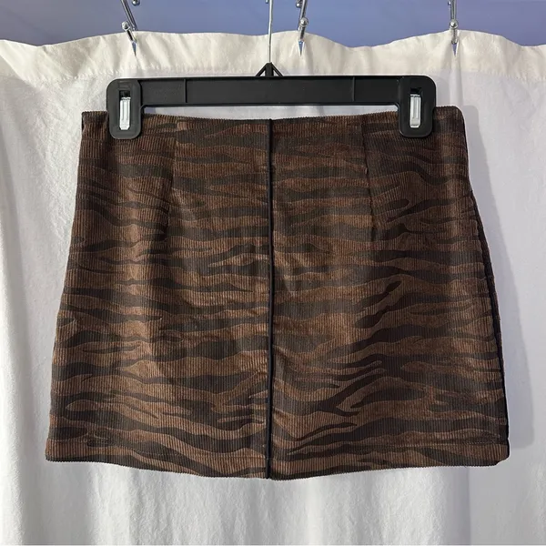 Brown Corduroy Zebra Print Mini Skirt - Image 2