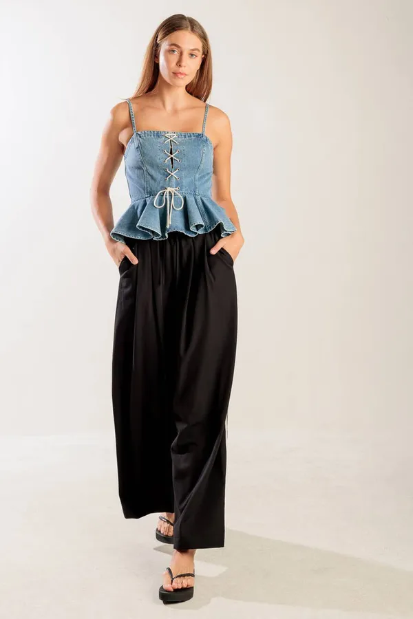 Freemarket by Flying Tomato denim peplum front lace up detail size L juniors - Image 5
