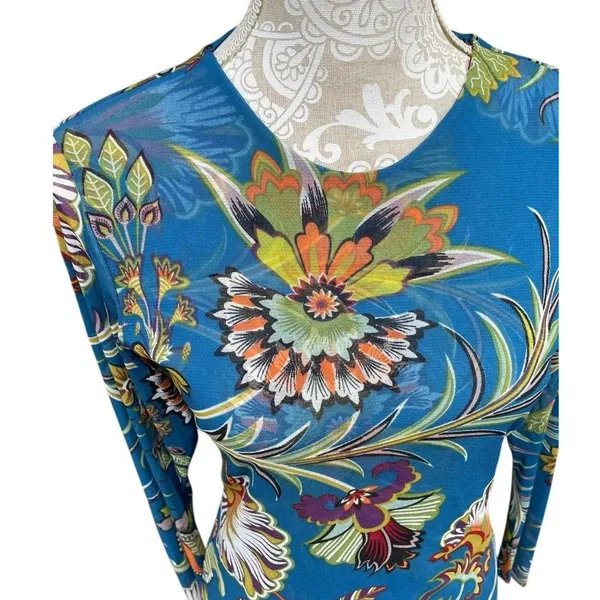 Petit Pois Viviana G Mesh Top Size L Sheer Exotic Flowers Peacock Artsy Boho - Image 7