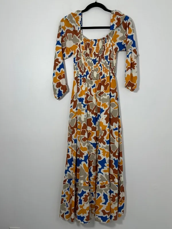 Anthropologie x Dolan Left Coast Womens M Smocked Midi Dress Multicolor Abstract - Image 3