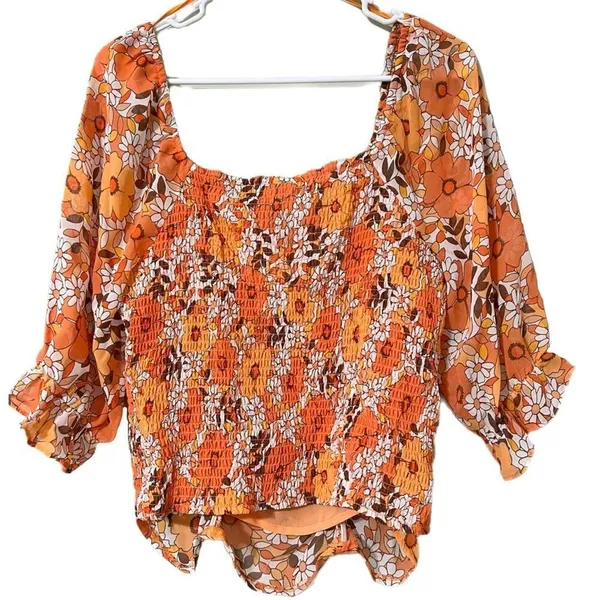 CATO womens size large pullover summer boho top spring bloom tangerine hippie - Image 2