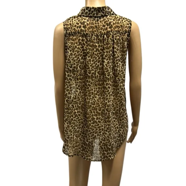 Wet Seal Animal Print Button Up Sleeveless Semi Sheer Pocket Blouse Top Womens L - Image 3