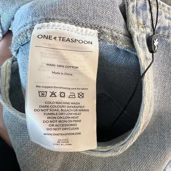One Teaspoon Distressed‎ Denim Shortalls Light Wash Blue Size M Distressed Hem - Image 8