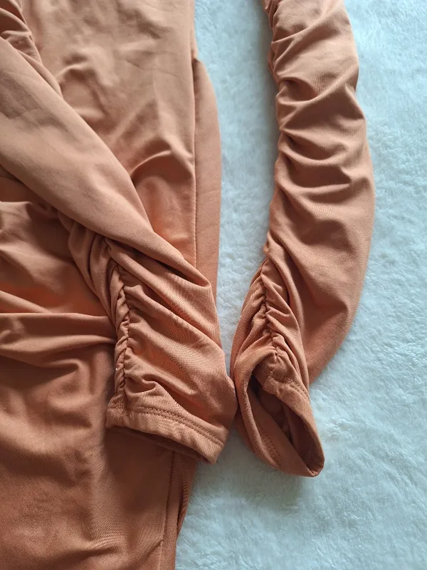 Oh Polly Caramel Ruched Long Sleeve Shirt Mini Dress US 4 - Image 11
