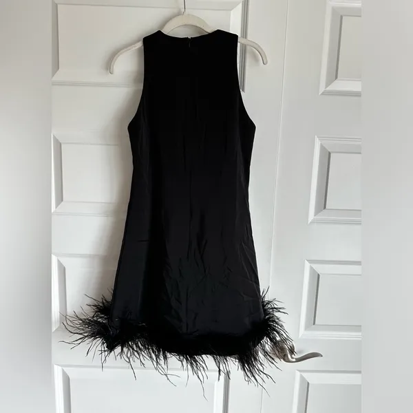 Mac Duggal Feathered Hem High Neck Sleeveless A Line Dress Mini‎ Dress 2 - Image 5