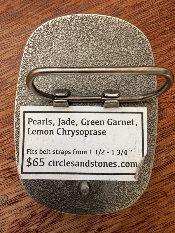 Western Boho Silver Gemstone Belt Buckle Pearls, Jade, Green Garnet, Chrysoprase - Image 7