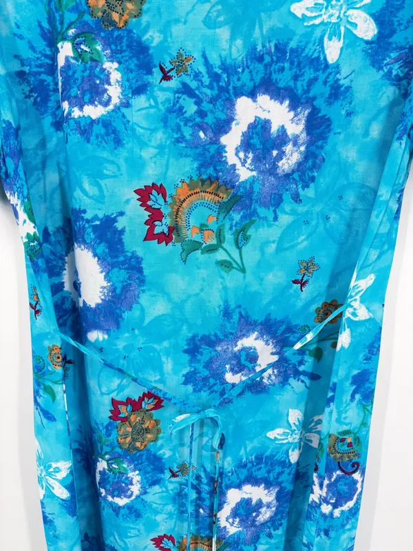 NWT Impressions Floral Maxi Shift Short Sleeve Dress Side Slit Tie Belt Large - Image 6