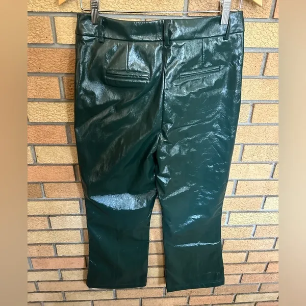 NWT 7 For All Mankind Faux Leather Shiny Flare Leg Green Pants 82580 Size M - Image 3