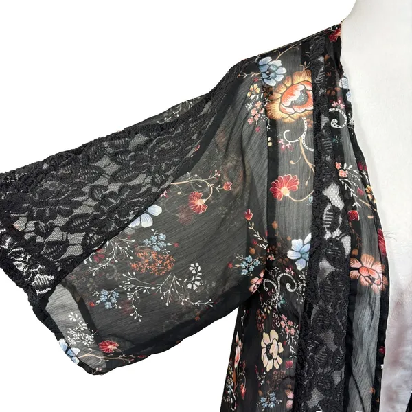 American Eagle Sheer Open Front‎ Kimono Black Floral Lace Sz M Fairy Whimsigoth - Image 9