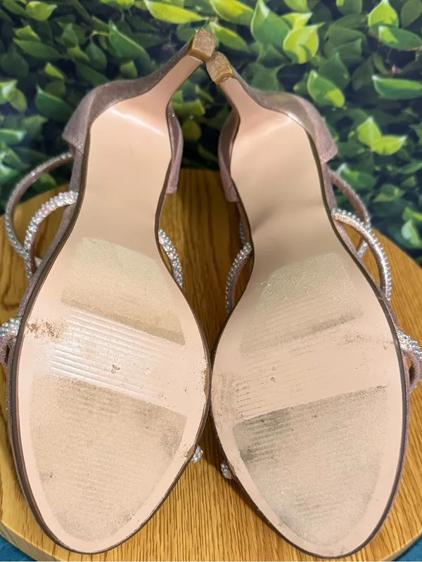 Daisy Fuentes Pink Gold Metallic Rhinestone Strap Stiletto Heels Size 8.5 Womens - Image 9