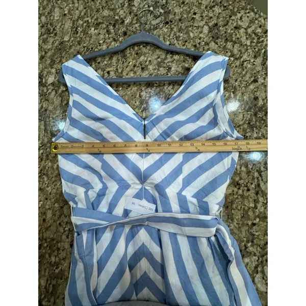 Kate‎ Spade Deck Blue White Stripe Linen Blend V Neck Midi Dress Size 6 Belted! - Image 11